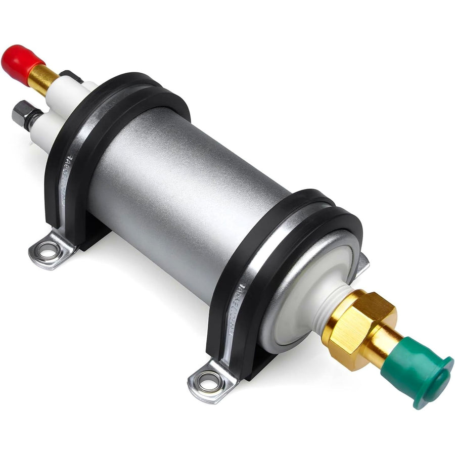 236259GT fuel lift pump with rubber-lined mounting clamps installed around the silver housing