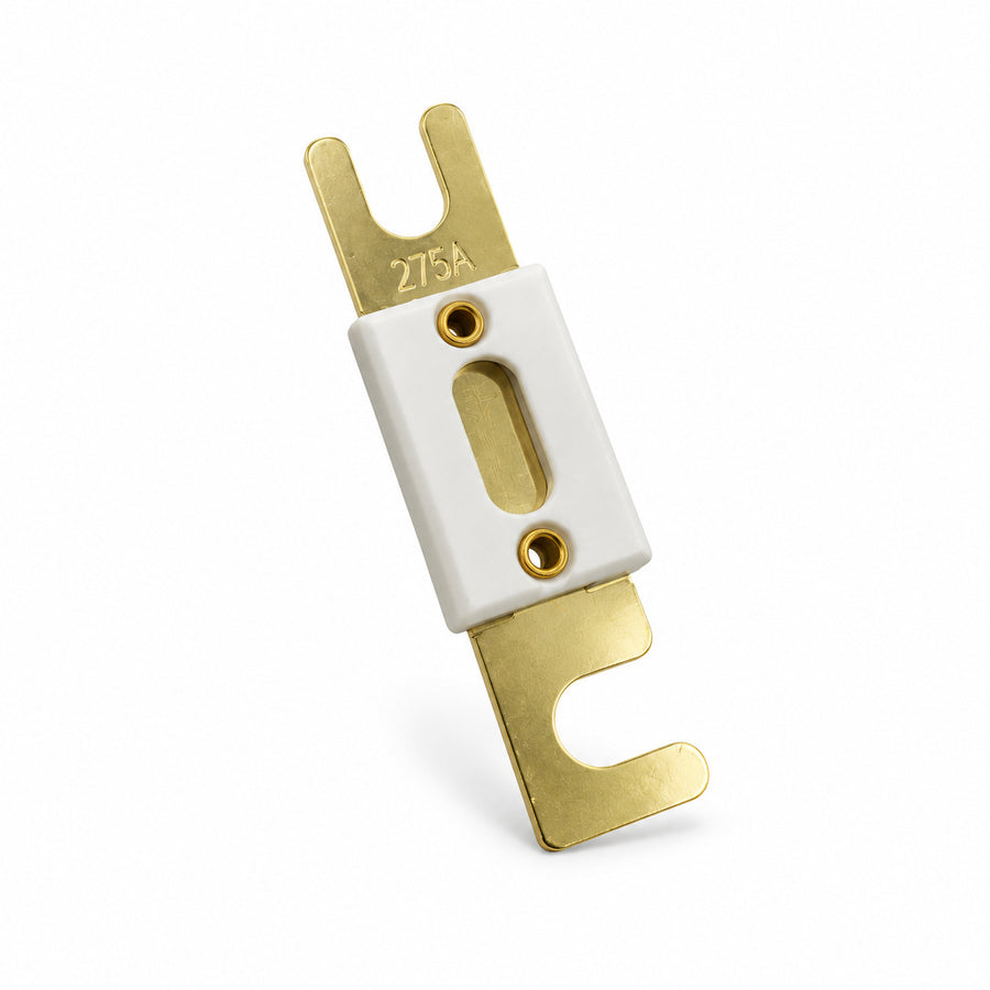 40833GT 275 amp fuse with gold metal terminals and white insulating body