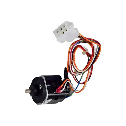 Rear angle view of 4360445 speed control potentiometer showing metal shaft, multicolor wiring harness and connector
