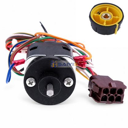 Front view of JLG 4360407 speed control switch with square shaft and 2560136 knob underside