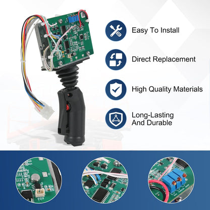 Product details of 159108 joystick controller highlighting 9-pin connector plug and mounting pivot pin
