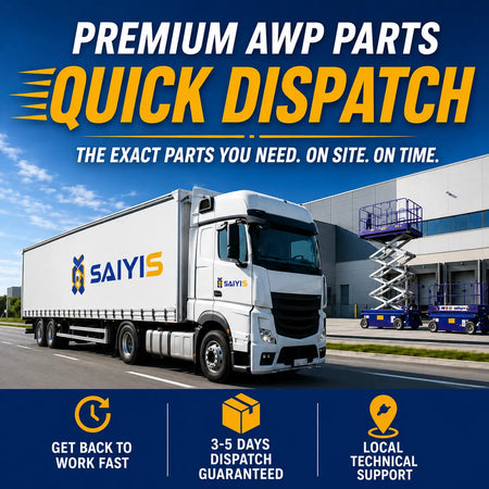 SAIYIS AWP parts delivery truck with scissor lifts and quick dispatch service information