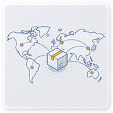 Global logistics icon showing worldwide delivery network for aerial work platform parts