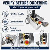 Verify part number 156879, connector style and control layout before ordering a Skyjack replacement PCU